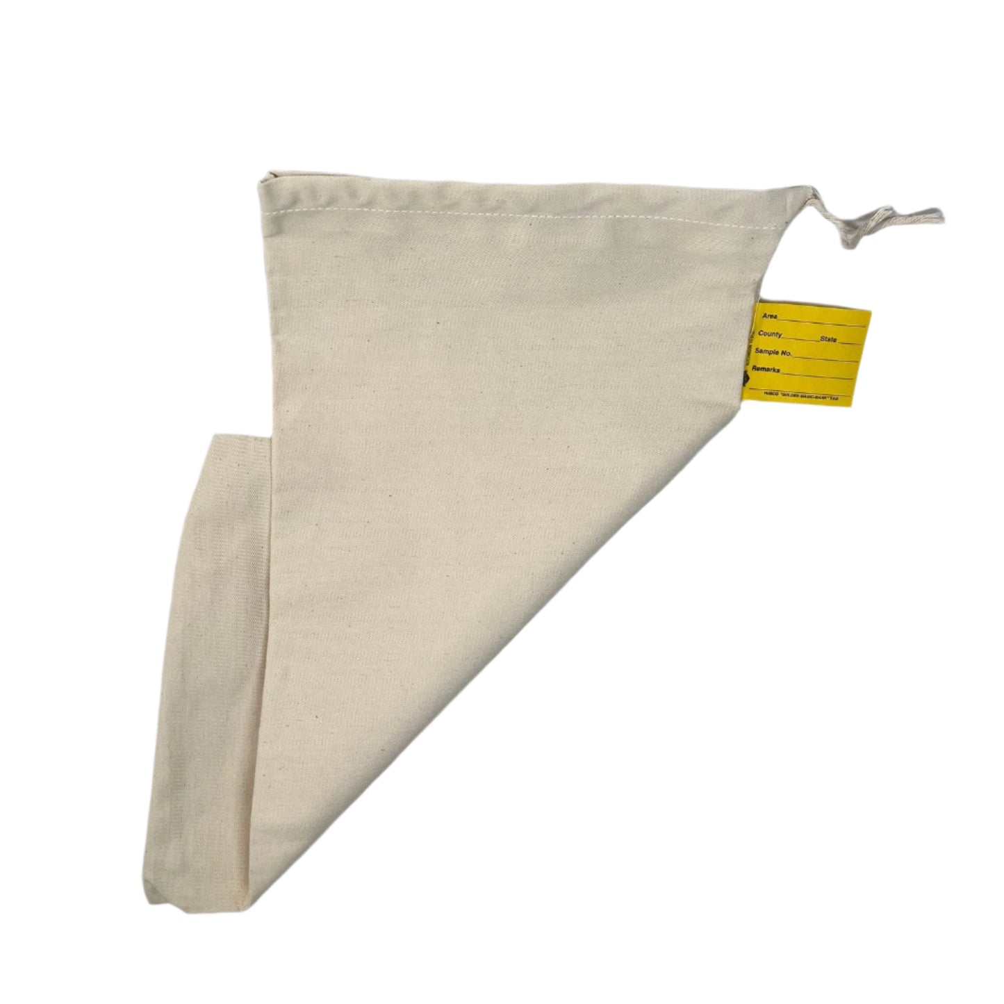Beige fabric triangle with a yellow ruler on a light gray background