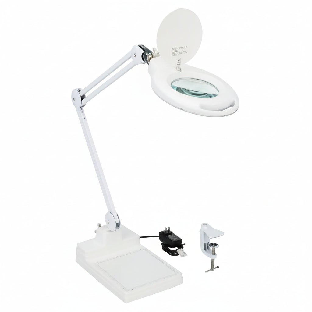 White 100V Articulating Arm 3 Diopter Desk Lamp